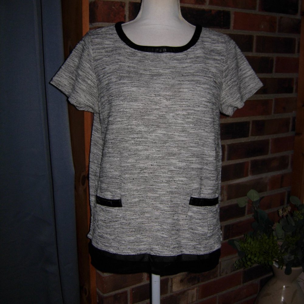 White House Black Market Tweed Faux Leather Trimmed Top M